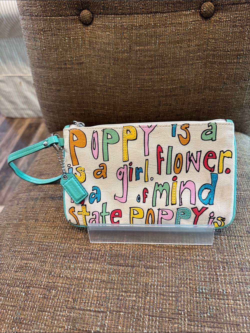 Coach poppy is a girl flower is a state of mind canvas wristlet with hangtag